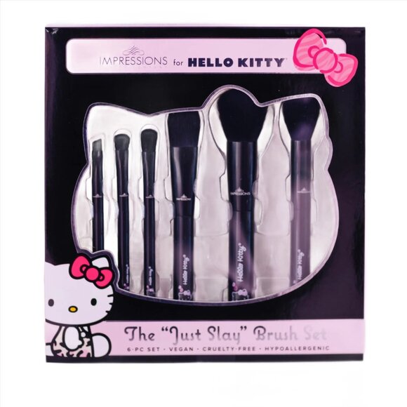 Hello Kitty  6-Pc Vegan Cruelty-Free Makeup Brush Set "Just Slay" New In Box - Picture 1 of 4